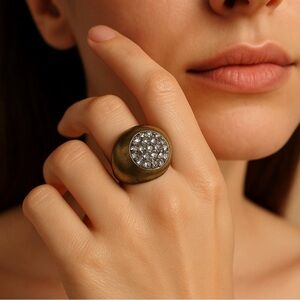 Gold Pave and Silver Crystal Embellished Ring